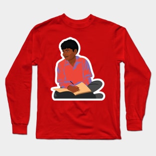 A man sitting in room reading a book with desi style design. Long Sleeve T-Shirt